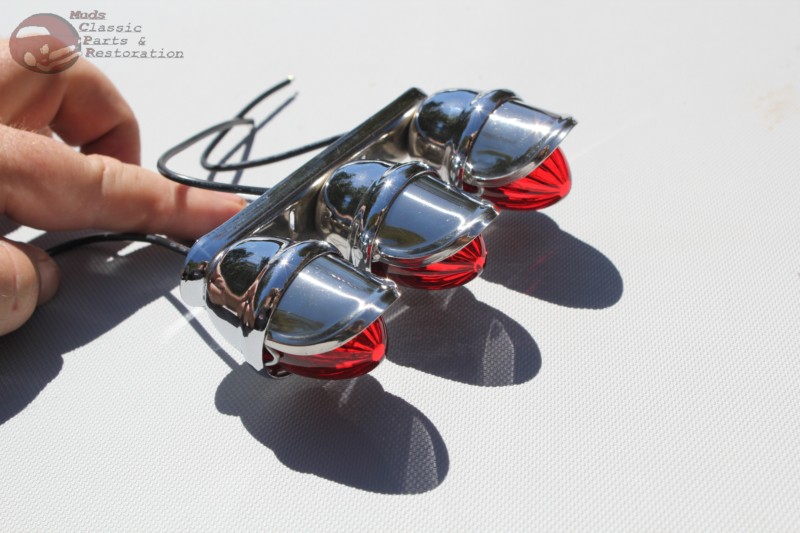 thumbnail image 2 of Green Lens Mini Tri-Marker Visor Light Set – Bolt-On, Chrome Housing, Stainless Visor – Hot Rod, Rat Rod, Custom Truck 2 of 5